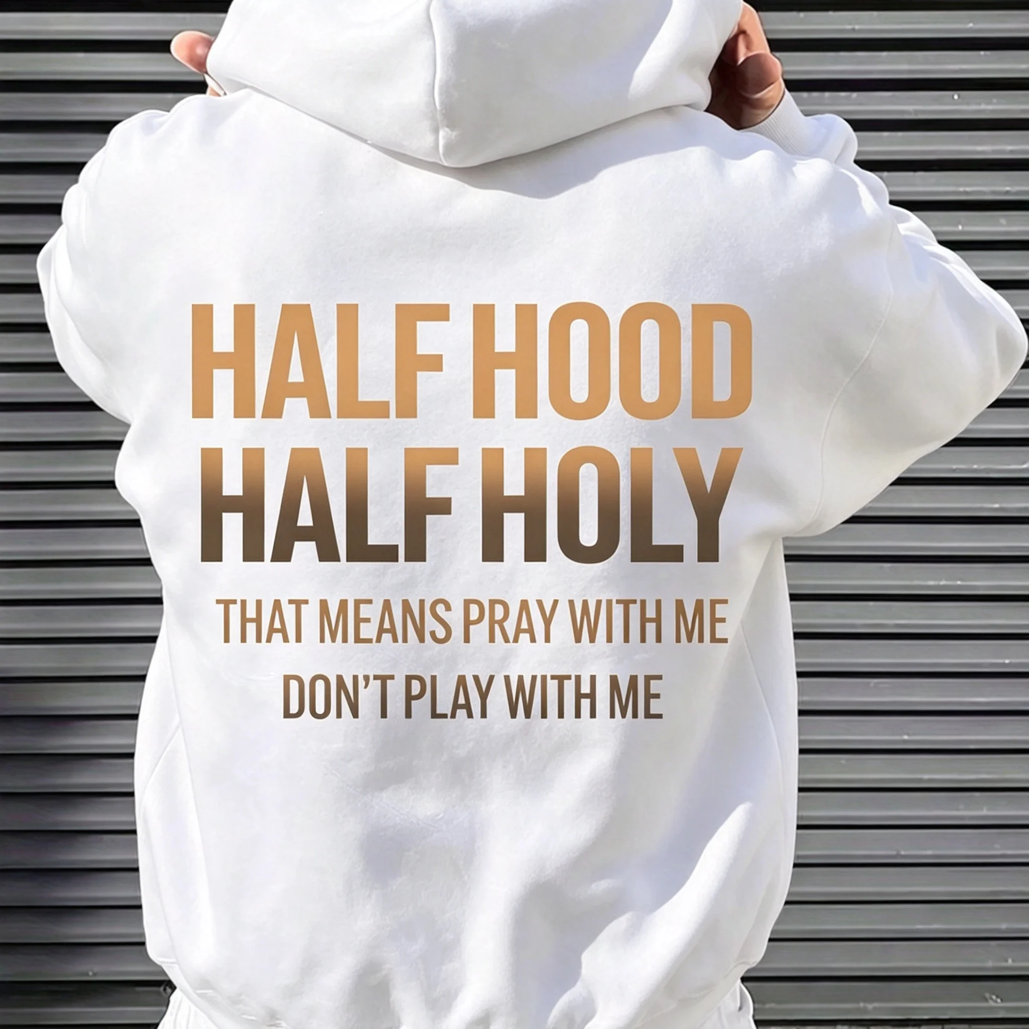 Men’s Back Print Hooded Sweatshirt Gradient Faith Text Letter Graphic Pullover Hoodie With Kangaroo Soft Loose Casual Street Top