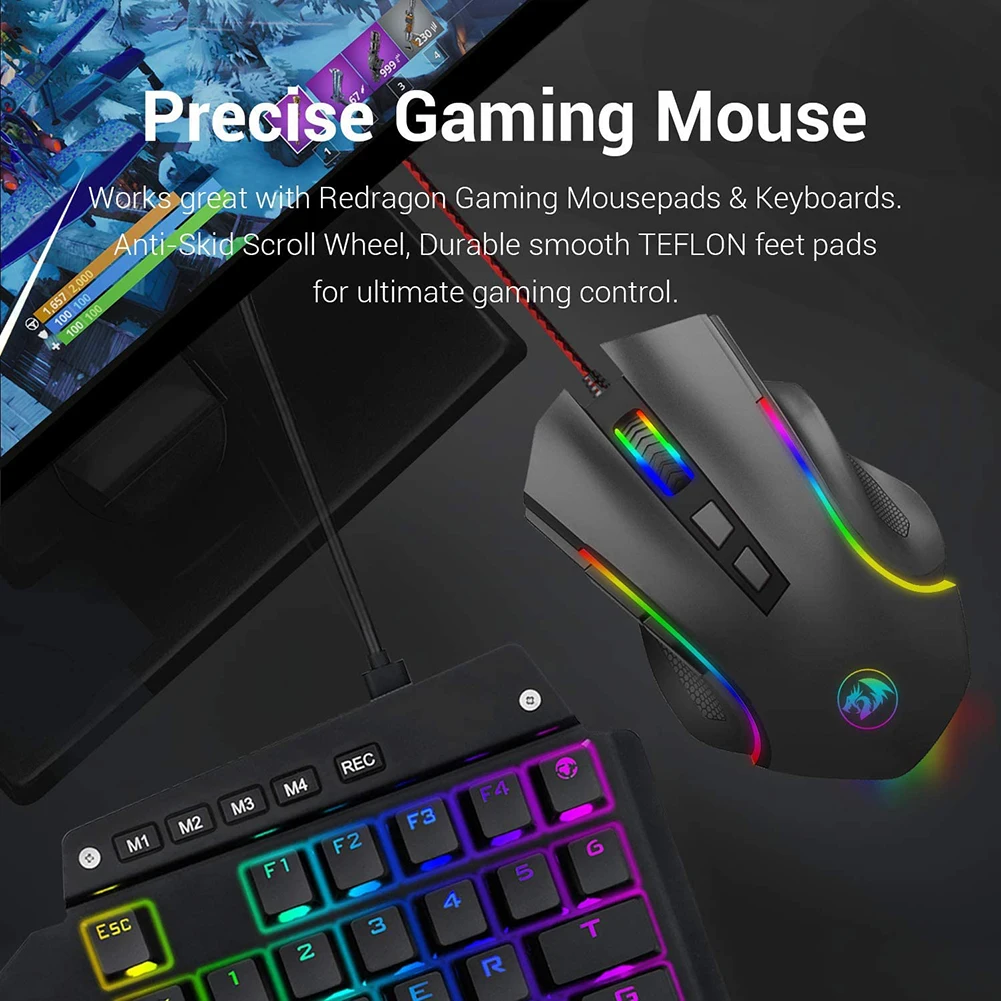 Gaming Mouse USB Wired Optical Mice Household Redragon M602A-RGB Small Computer Accessories for Desktop Laptop PC