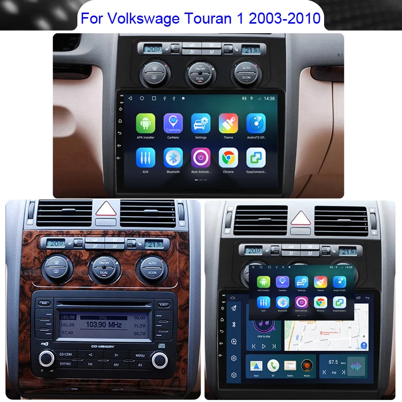 Roadwise 8+256 Android 12 Car Radio For VW Volkswagen Touran 1 2003 - 2010 Multimedia Carplay 4G GPS DVD 2 DIN Autoradio Stereo