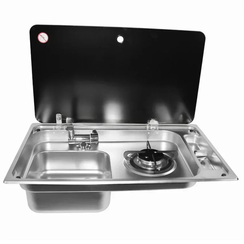 RV Gas Stove Multifunctional Folding With Sink Kitchen Gas Stove Sink Two in One Caravan Hidden Single-Head Stove For Outdoors