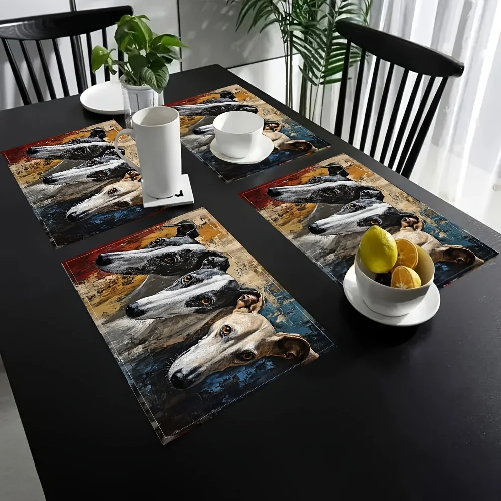 Greyhound Dog Art Placemats Set Of 4 Animal Themed Table Mats Linen Blend Washable Heat Resistant For Home Dining Room Decor