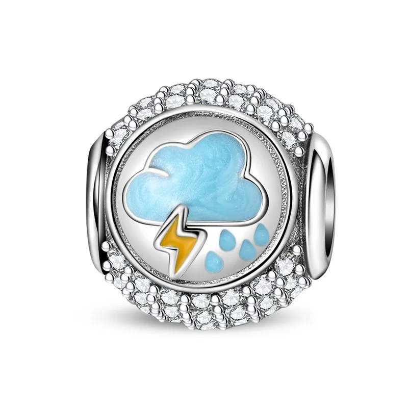 Original 925 Sterling Silber Regen-Themen-Charms mit Zirkonia-Anhängern für Damen, Feiner DIY-Schmuck für Geburtstagsfeiern und Geschenke