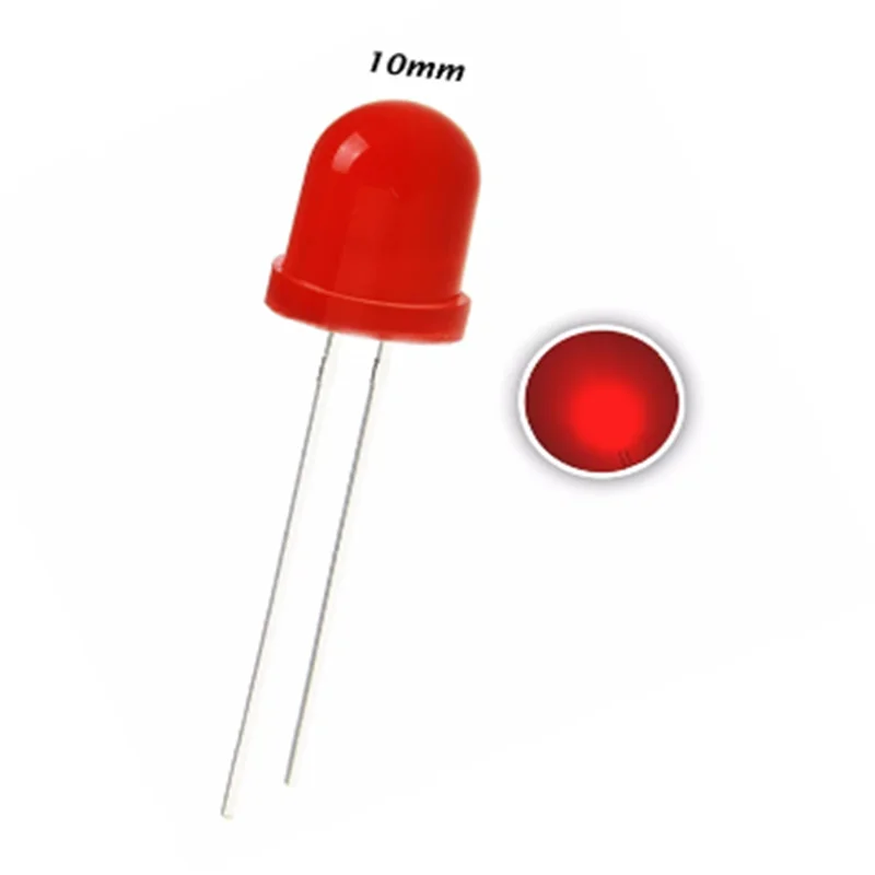 50pcs 10mm Red Diffused Led 620nm - 625nm Lamp Dc 2v 20ma Dip Light Beads