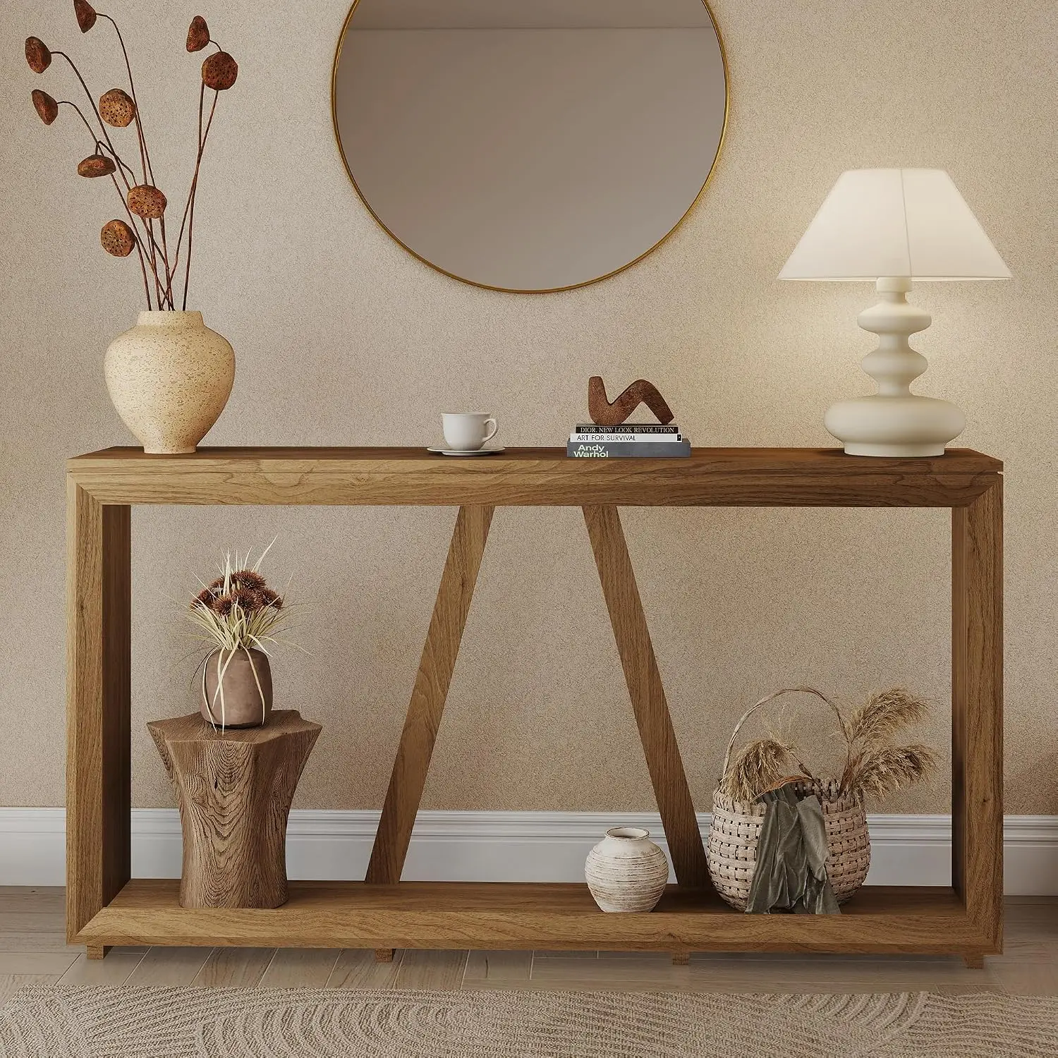 55-Inch Wooden Console Table for Entryway & Living Room, Vintage Oak Hallway Sofa Table, Customized