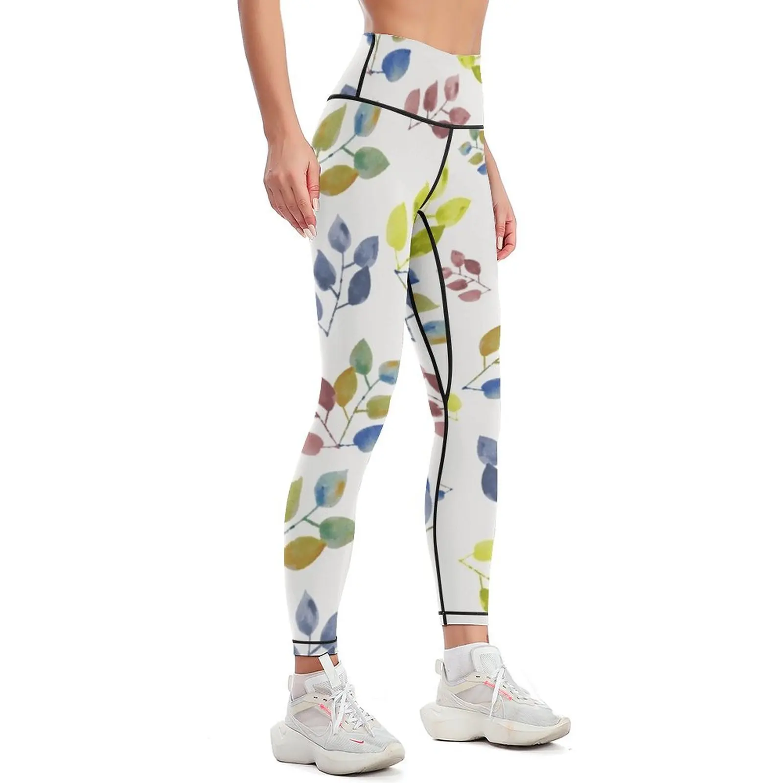 Watercolour leaf pattern 2 Leggings sport pants active wear sports for Womens Leggings