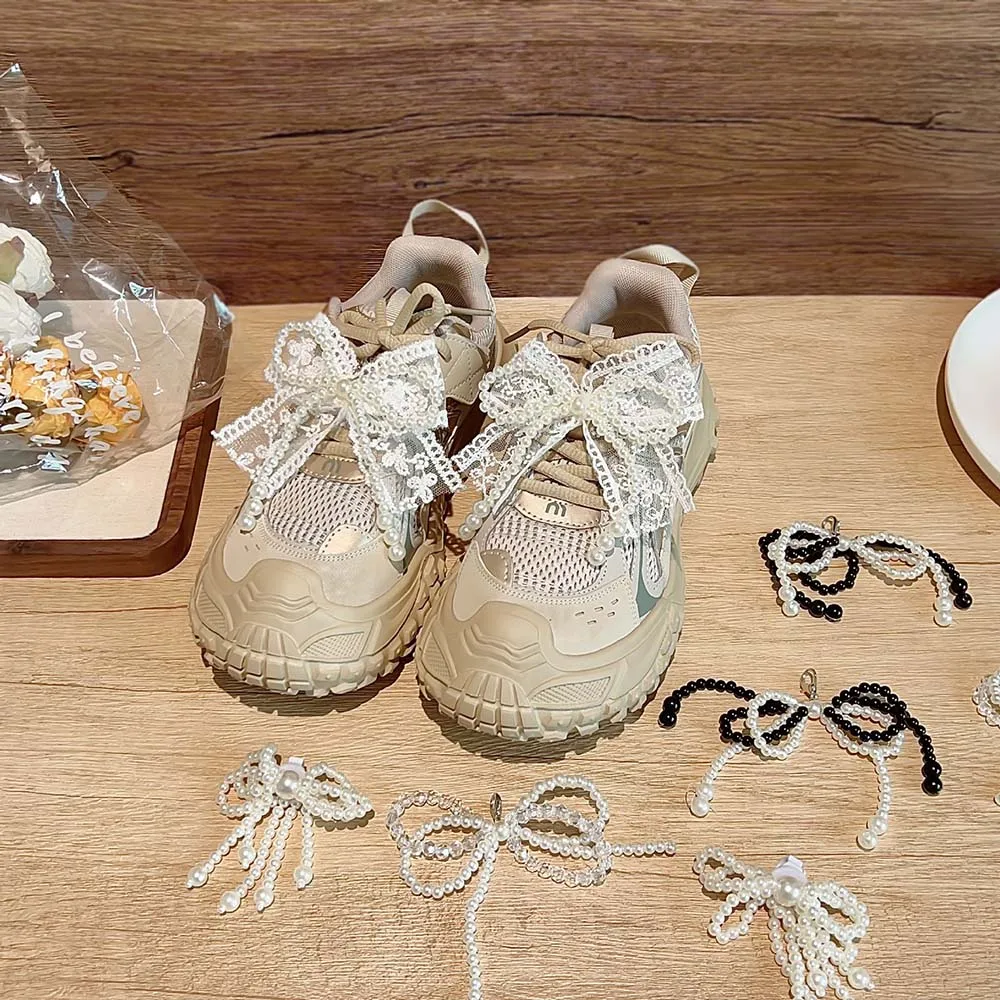 

Модные кружевные шнурки для обуви с жемчужными бантиками, декоративные подвески для кроссовок, цветочные пряжки, аксессуары для самостоятельного украшения обуви