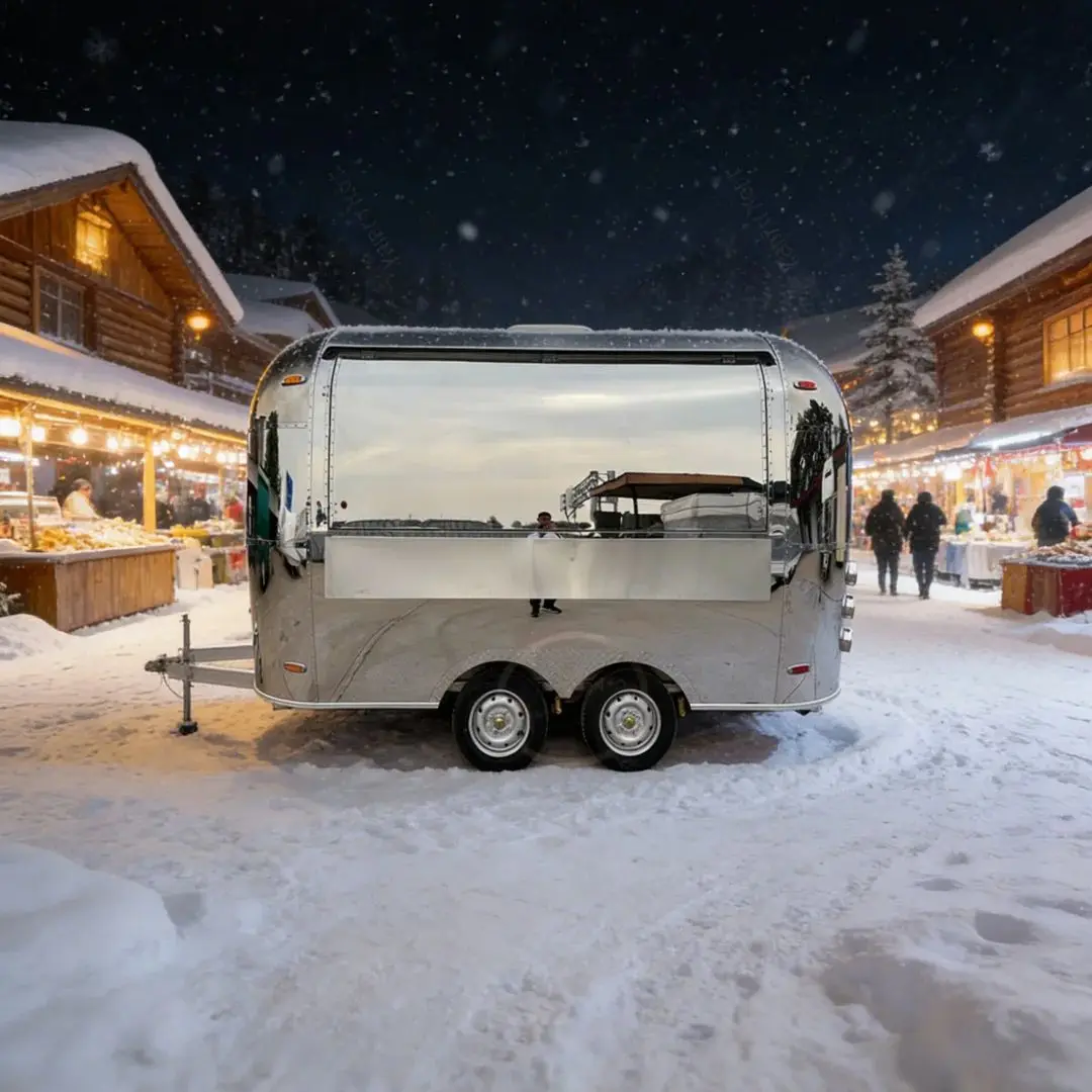 Customizable Shiny Mirror Finish Food Truck Trailer for Outdoor Festival Fast Food Service Mobile Kitchen