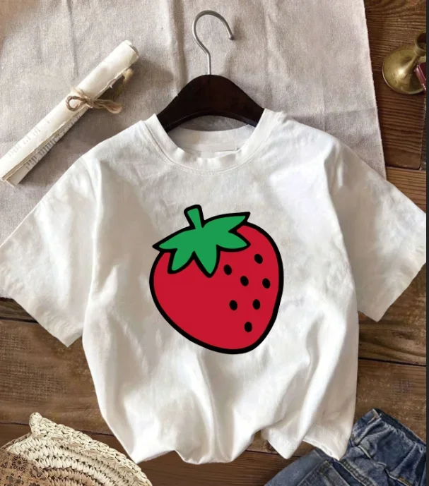 

Летняя футболка с принтом клубники, повседневная свободная удобная женская футболка с коротким рукавом и графическим принтом, летняя уличная одежда
