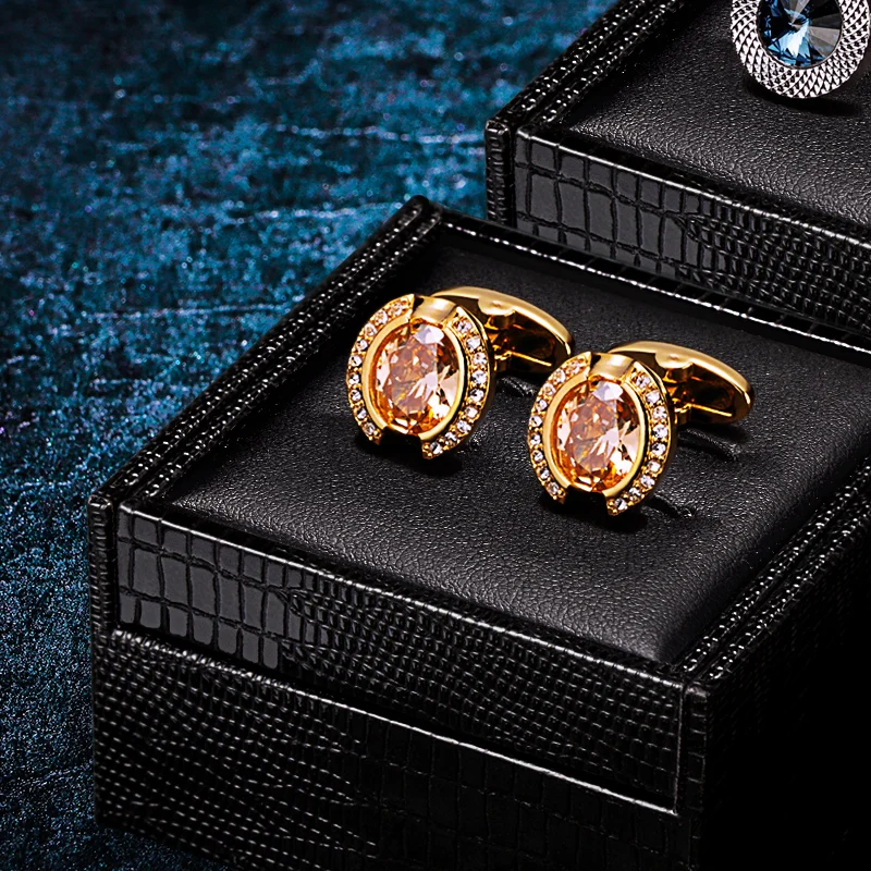 

KFLK Shirt cufflinsk for Men Brand Crystal Cuff links Fashion Luxury Wedding Button Gold-color High Quality Guests