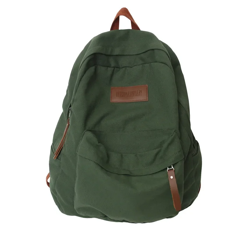 Vintage Solid Color Backpack Double Root Canvas Large Capacity Computer Backpack Men Female Schoolbag Wholesale