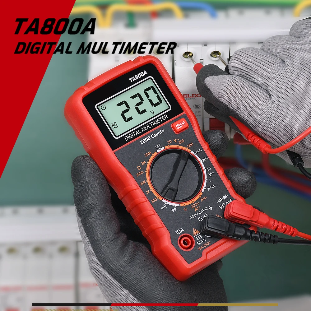 

TA800A Mini LCD Digital Multimeter AC/DC Voltage Diode Resistance Multitester Current Voltage Tester Voltmeter with Backlight