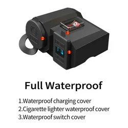 Motorcycle Handlebar Charger Dual USB Port Cigarette Lighter Socket 5V 2.1A Quick Charge Adapter Digital Display Power Supply