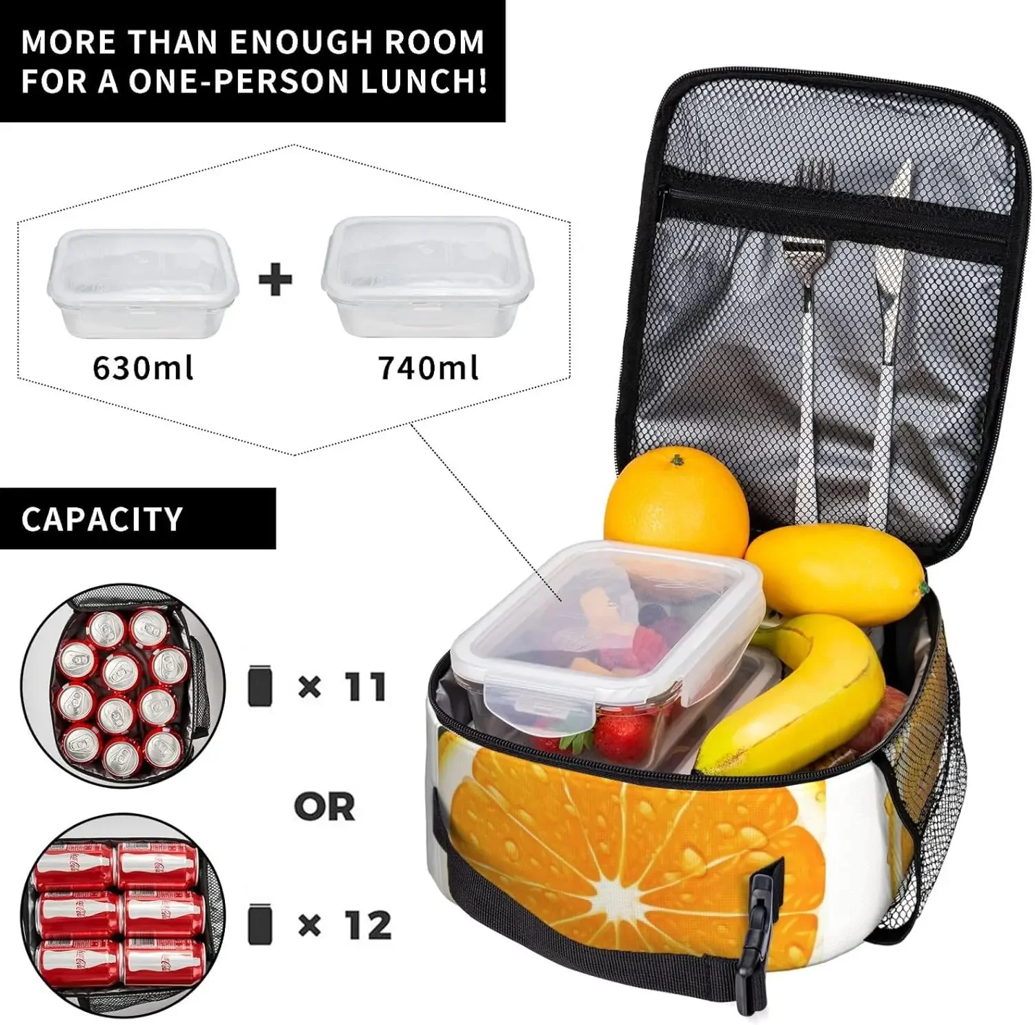 Bolsa de almuerzo con aislamiento divertido de fruta naranja fresca, bolsa de almuerzo impermeable, bolsa refrigeradora de almuerzo reutilizable para el trabajo, oficina, Picnic, viajes