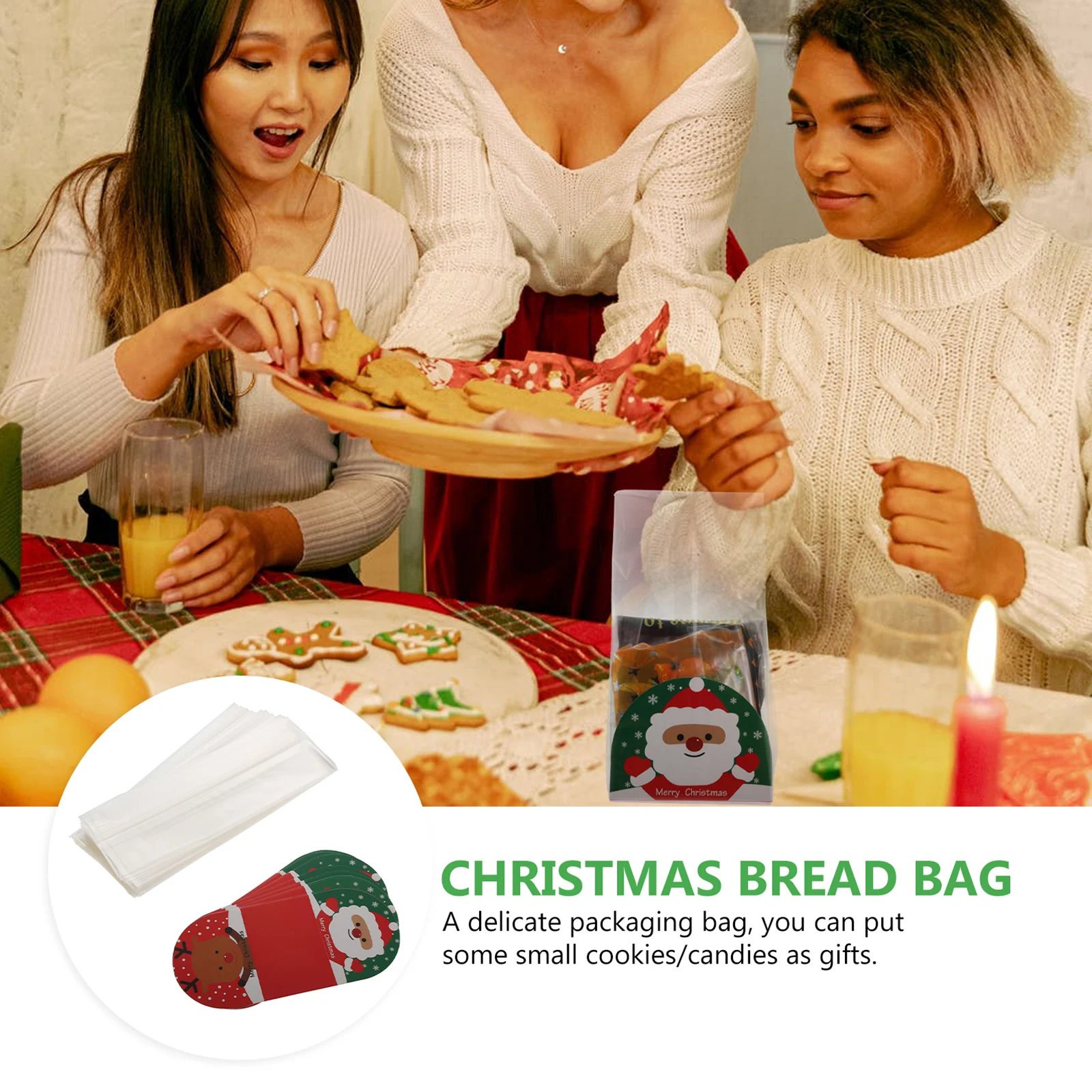 

50 Sets Christmas Bread Bag Durable Pastry C y Snack Gift Wrapping Bags Xmas Dessert Bakery Container Biscuit Packing Plastic
