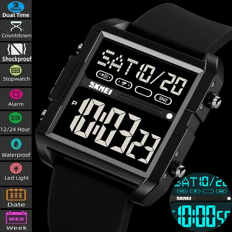 Skmei Brand New Man Dual Time Fashion Silicone Strap PC Case Led Waterproof Digital Sport\'s Watches