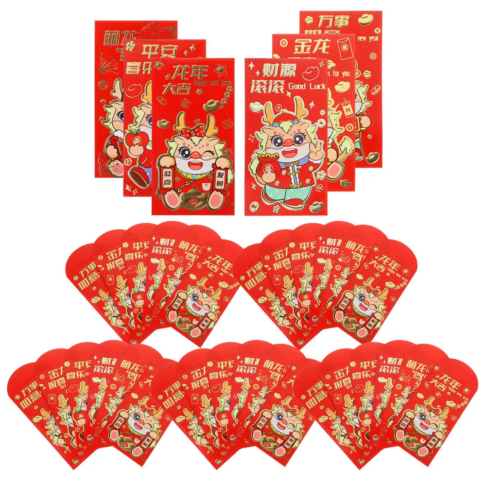 

36Pcs Red Envelopes Thickened Paper Lucky Money Bags Chinese New Year Traditional Dragon Pattern Spring Festival Cash Pockets