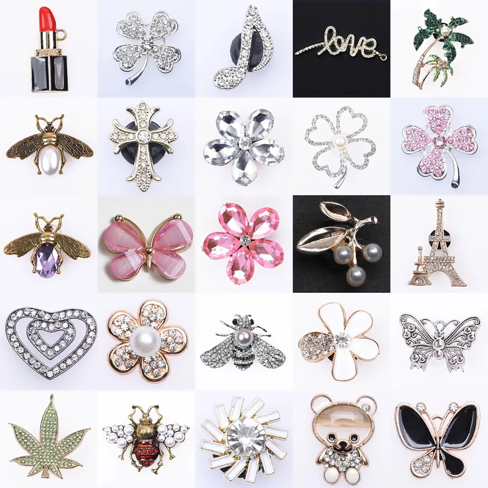 Gold and Silver Shoe Charms Bling Flower Butterfly Shoes Accessories Metal Charms Rhinestone Buckle Girl Women Gifts