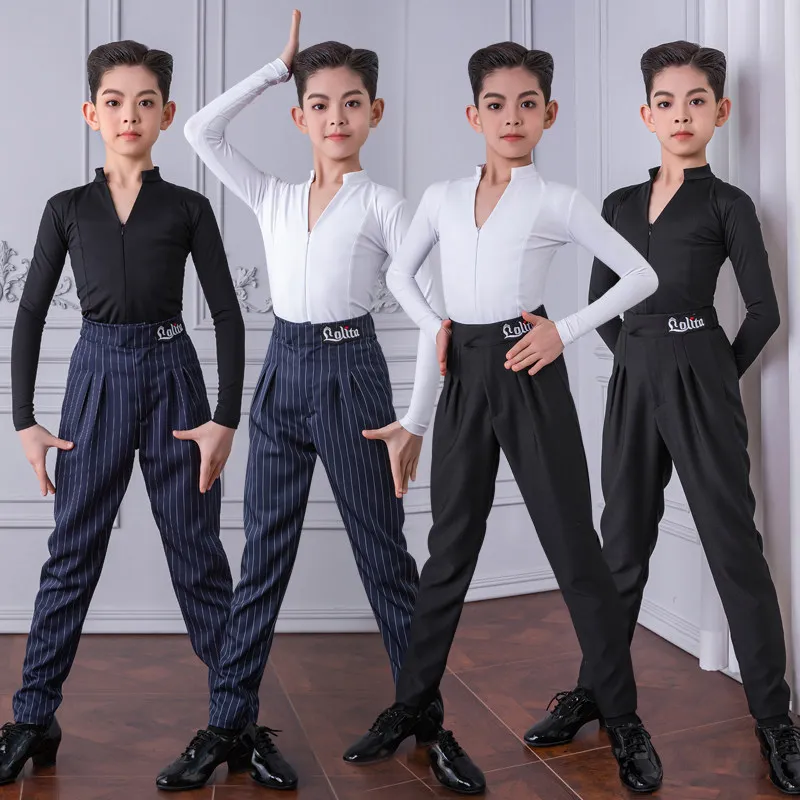 

Костюм для латиноамериканских танцев, детский, для мальчиков, с коротким рукавом, тренировочные брюки, костюм для выступлений и тренировок, костюм для соревнований