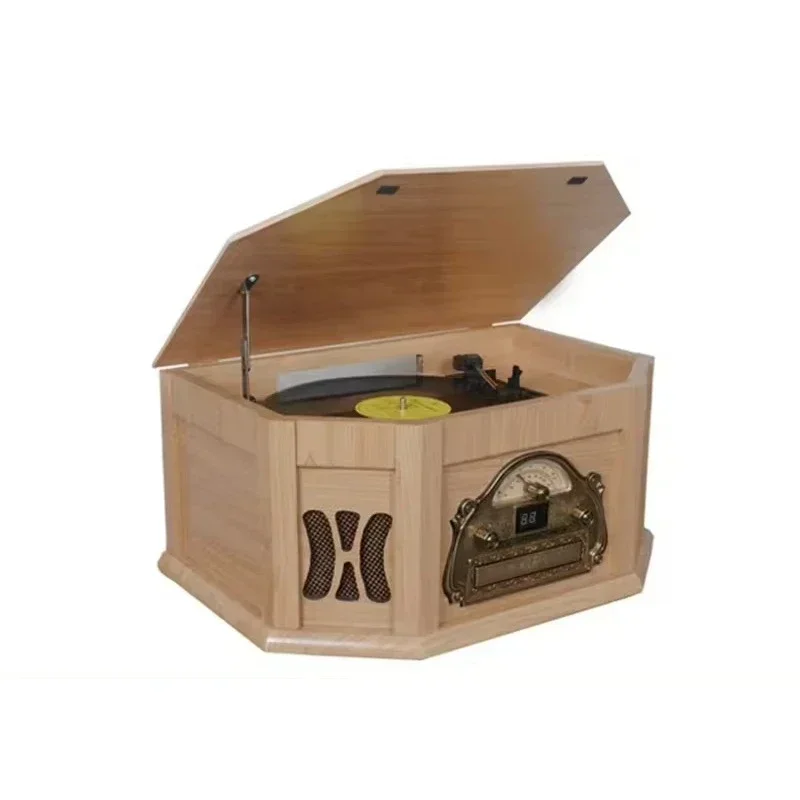 High quality wood box turntable player,retro gramophone music box,cassette player with usb connection