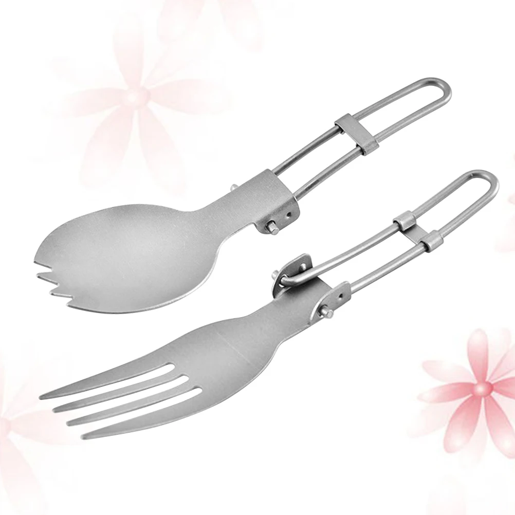 

2Pcs Foldable Fork Stainless Steel Portable Travel Picnic Camping Spoon Outdoor Utensil