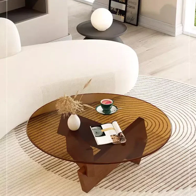 Glass Round Tea Table Simple Modern Living Room Household Small House Coffee Table Modern Center Corner Designer Furniture