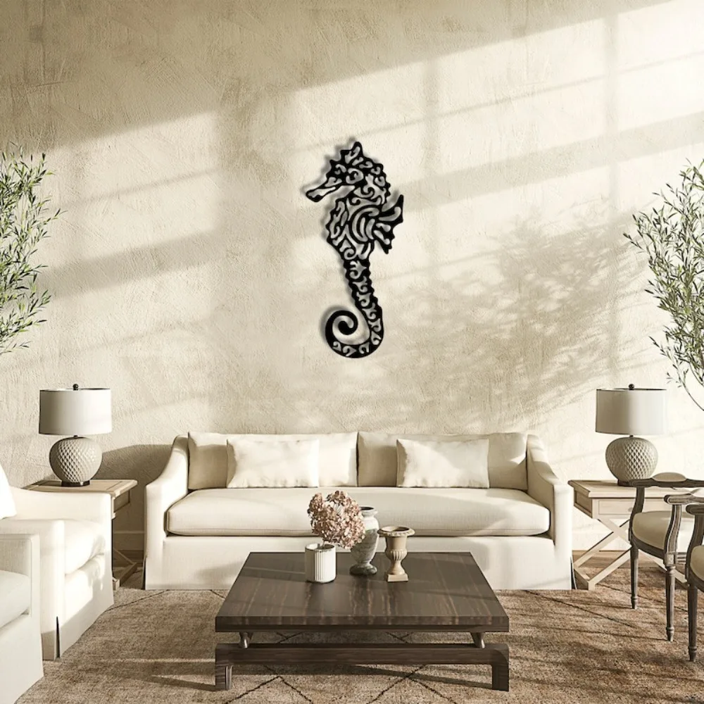 Arte de Parede em Metal com Tema de Cavalo-Marinho, Decoração Náutica para Banheiro, Pátio, Casa de Praia, Presente