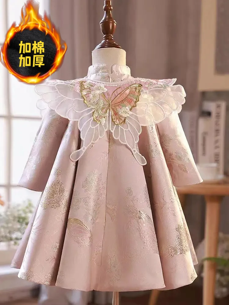 2024New Girls' Chinese-Style Birthday Party Zhuazhou Tang Suit Chinese Style Embroidery Butterfly Dress