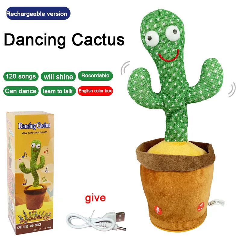 Dancing Talking Cactus Toys canto registrazione mimetica ripetendo quello che dici Glow peluche per neonati maschi ragazza con abbigliamento