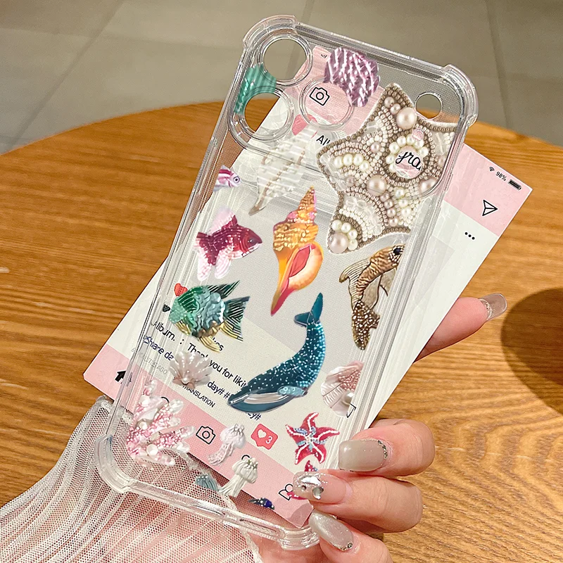 القرش محارة نمط سيليكون جراب هاتف آيفون الهواء 17 برو ماكس 16 15 14 برو ماكس 13 12 برو 11 للصدمات واضح لينة غطاء من البولي يوريثان