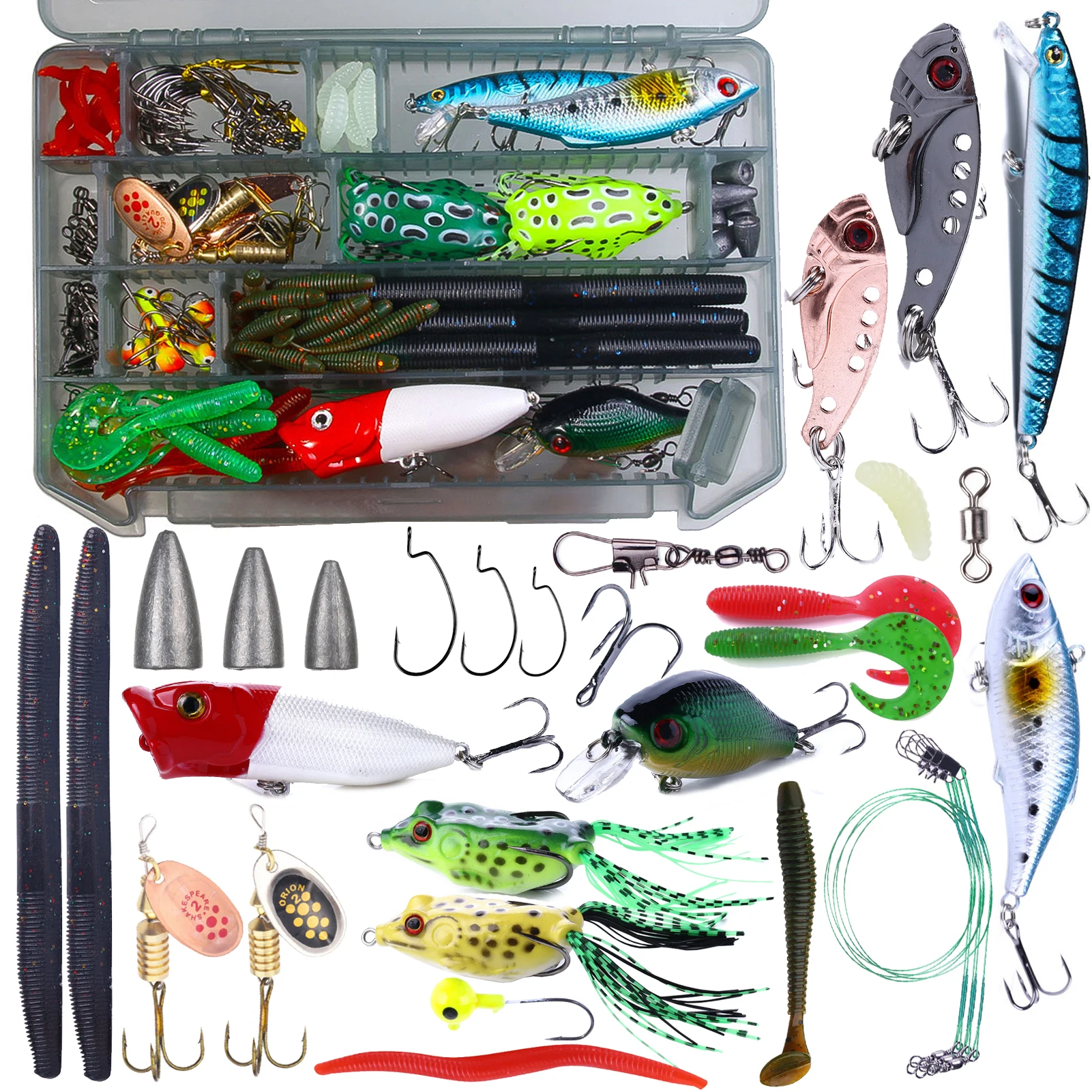 

FREE FISHER Fishing Lures Kit,Soft Worms,Hard Baits,Fishing Accessories Set,Mixed Bass Fishing Tackle Box,Sinkers Swivels Hooks