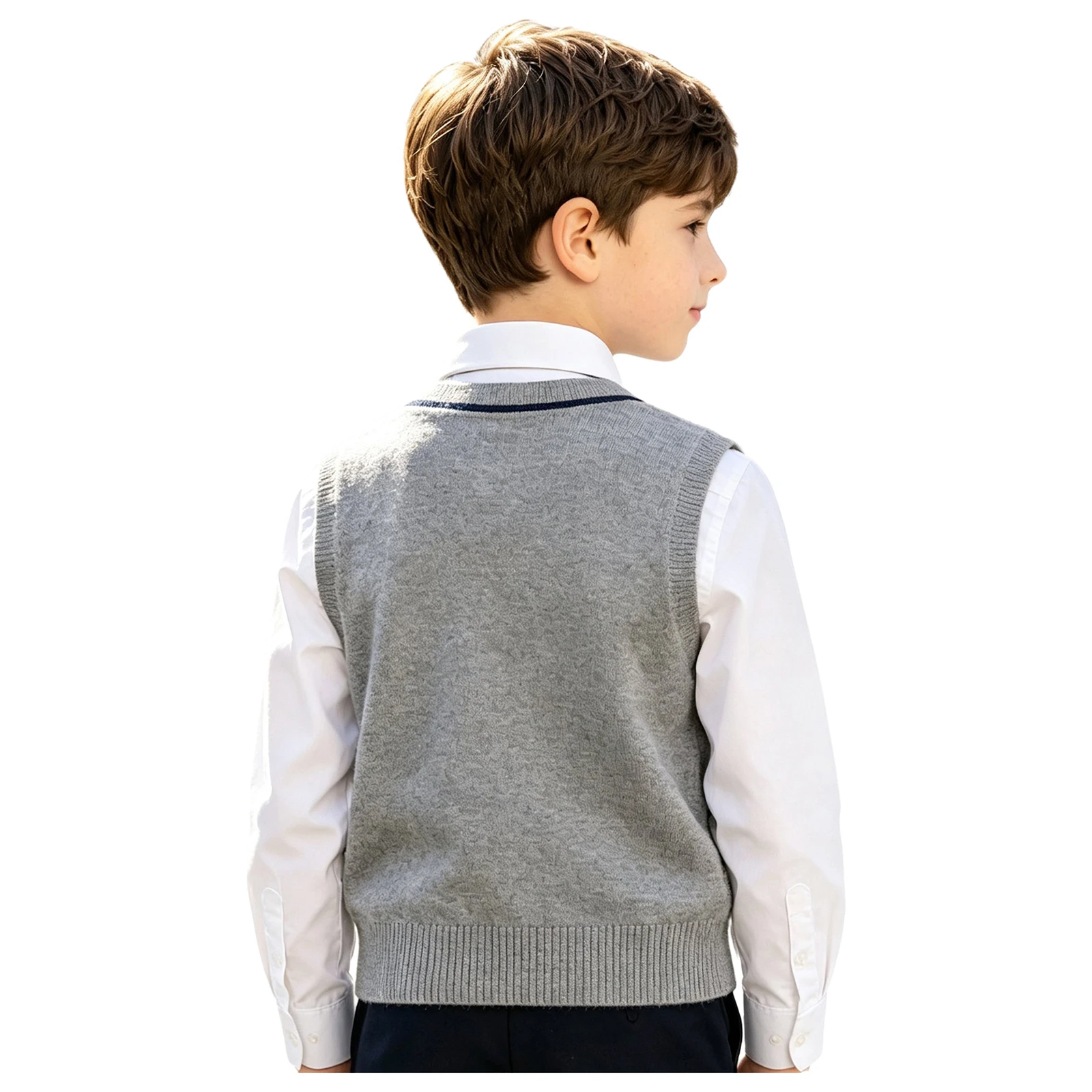 Girls Boys V‑Neck Knit Vest Contrast Piping Button‑Up Sleeveless Cardigan Kids Preppy School Uniform Vest Casual Waistcoat Tops