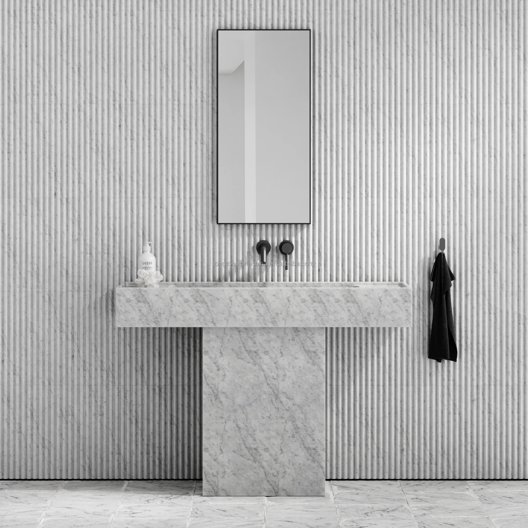 Fregaderos travertino Beige modernos, lavabo de mármol independiente para Baño