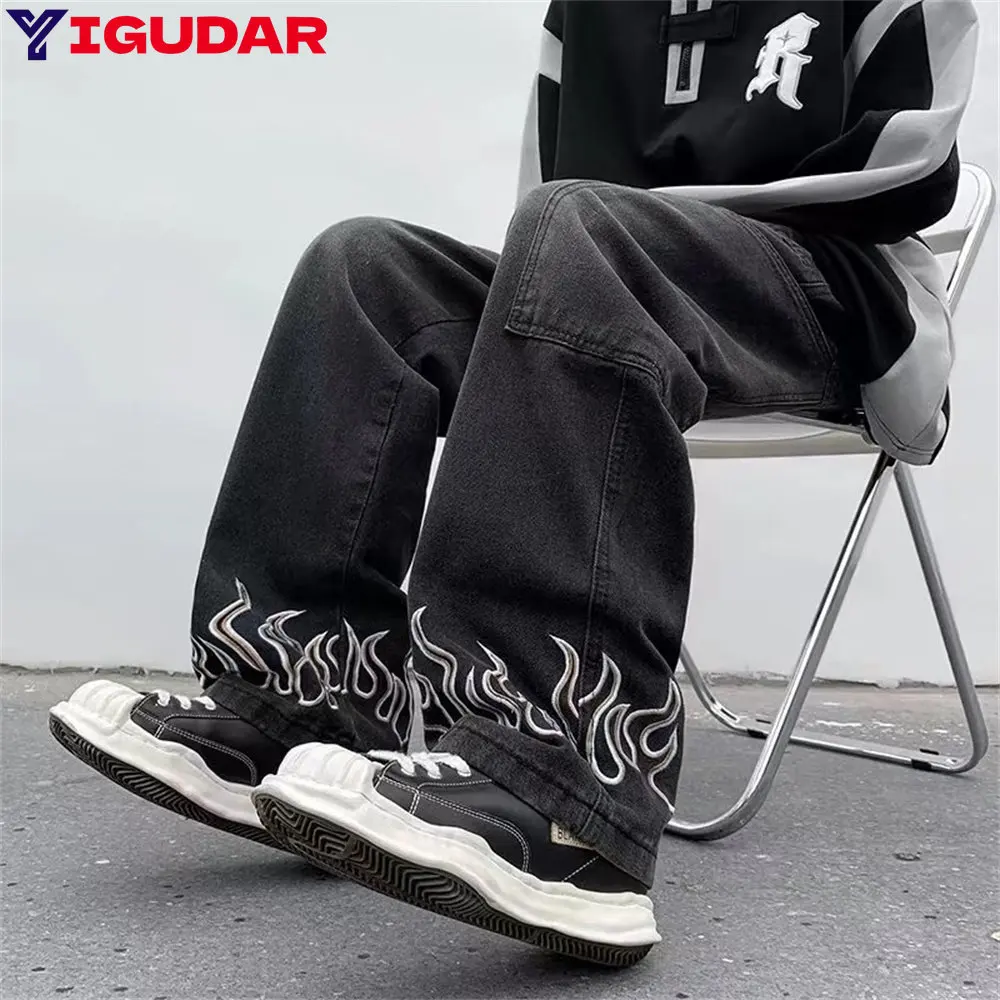 

Multi Pocket Cargo Pants Men Jeans High Street Vintage Hip Hop Wide Leg Jeans Men jeans Clothing Loose Casual Mens Jeans