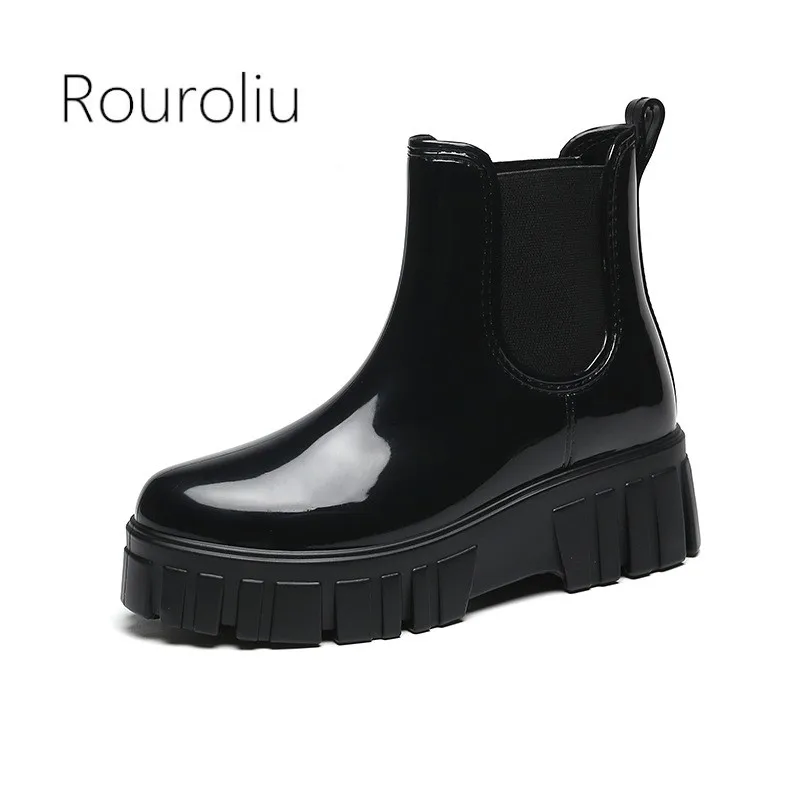 

Thick-soled Rain Boots Women's New Candy Color Water Shoes Fashionable Non-slip Waterproof Platform Ankle Rain Shoes