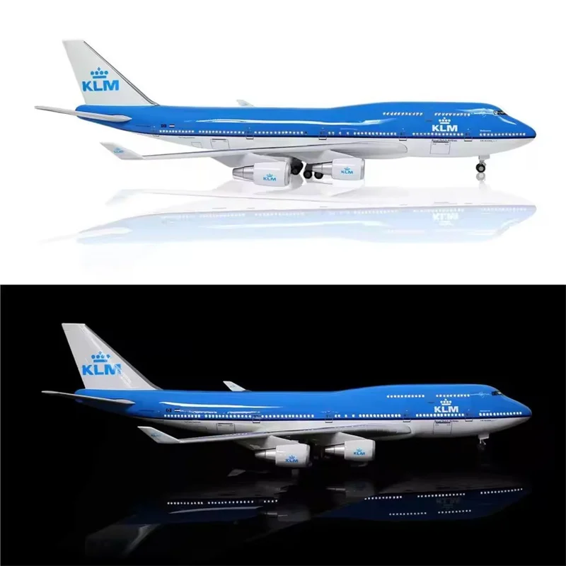 2025 New 1/157 Scale Airplane B747 KLM Royal Dutch Airlines Model W Light Wheel Diecast Resin Plane Collection Display Gifts