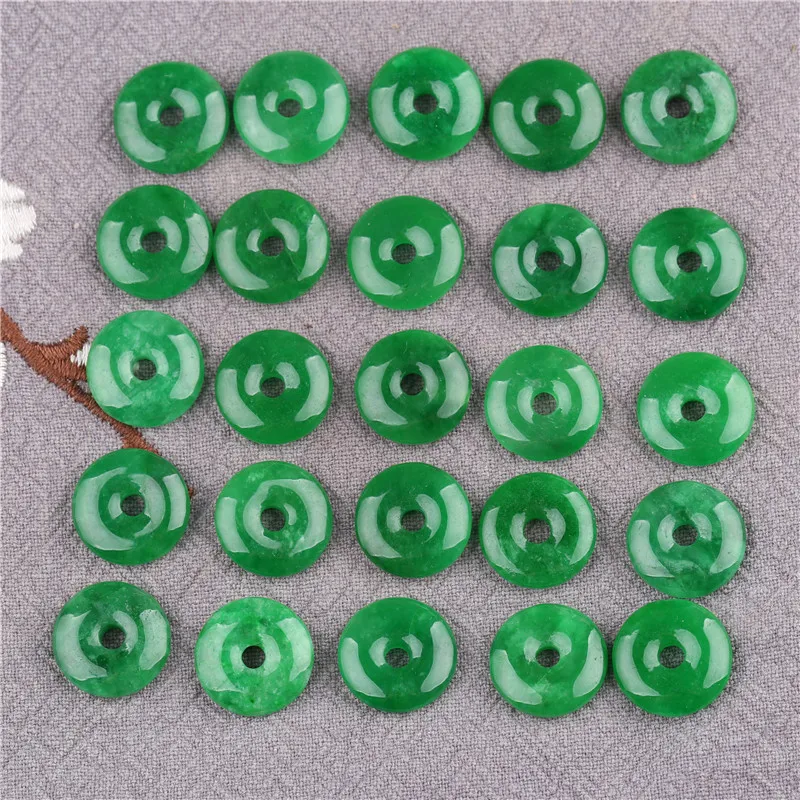 15mm Myanmar Jadeite Green Jade Donut Round Safety Buckle Stone Charm Beads For Jewelry Making Diy Bracelet Necklace Accessories