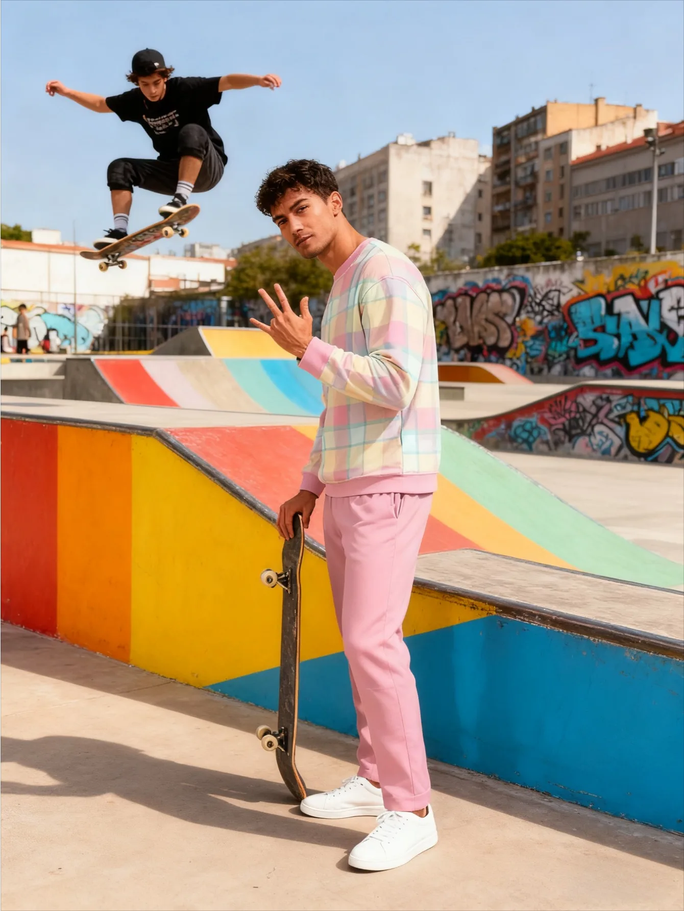 طقم بغطاء للرأس عصري مطبوع رقميًا للرجال مكون من قطعتين