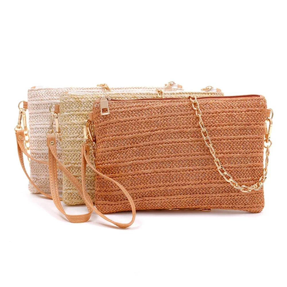 Straw Shoulder Bag Women Luxury Designer Wristlet Clutch Bag Ladies Vintage Versatile Woven Bohemian Summer Beach Coin Purse