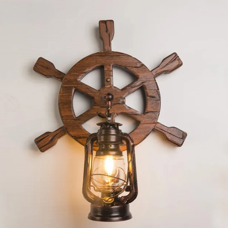 Industrial LED Ship Wheel Wall Light, Corrosion-Resistant Fixture, Glass Lampshade with High Transparency, Nautical Light