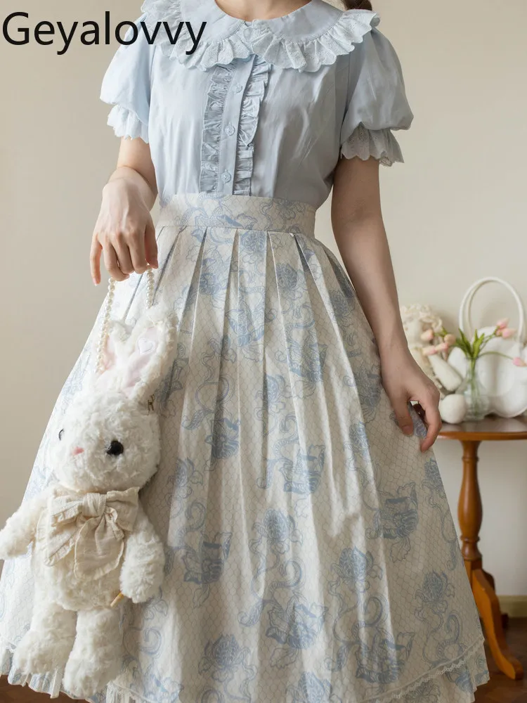 

Solid Color Basic Shirt Inner Layer Double Bubble Short Sleeve Top Peter Pan Collar Vintage Lace Cute Lolita Blouse for Women