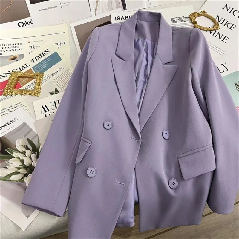 2026 Spring Autumn Korean Style Casual Office Ladies Coat Vintage Double-breasted Female Overcoat Top Women's Suit
