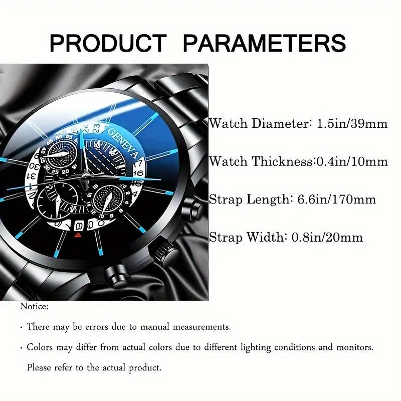 1pc Men's Round Dial Quartz Watch With Stainless Steel Strap & 1pc Bracelet, Men's Accessories