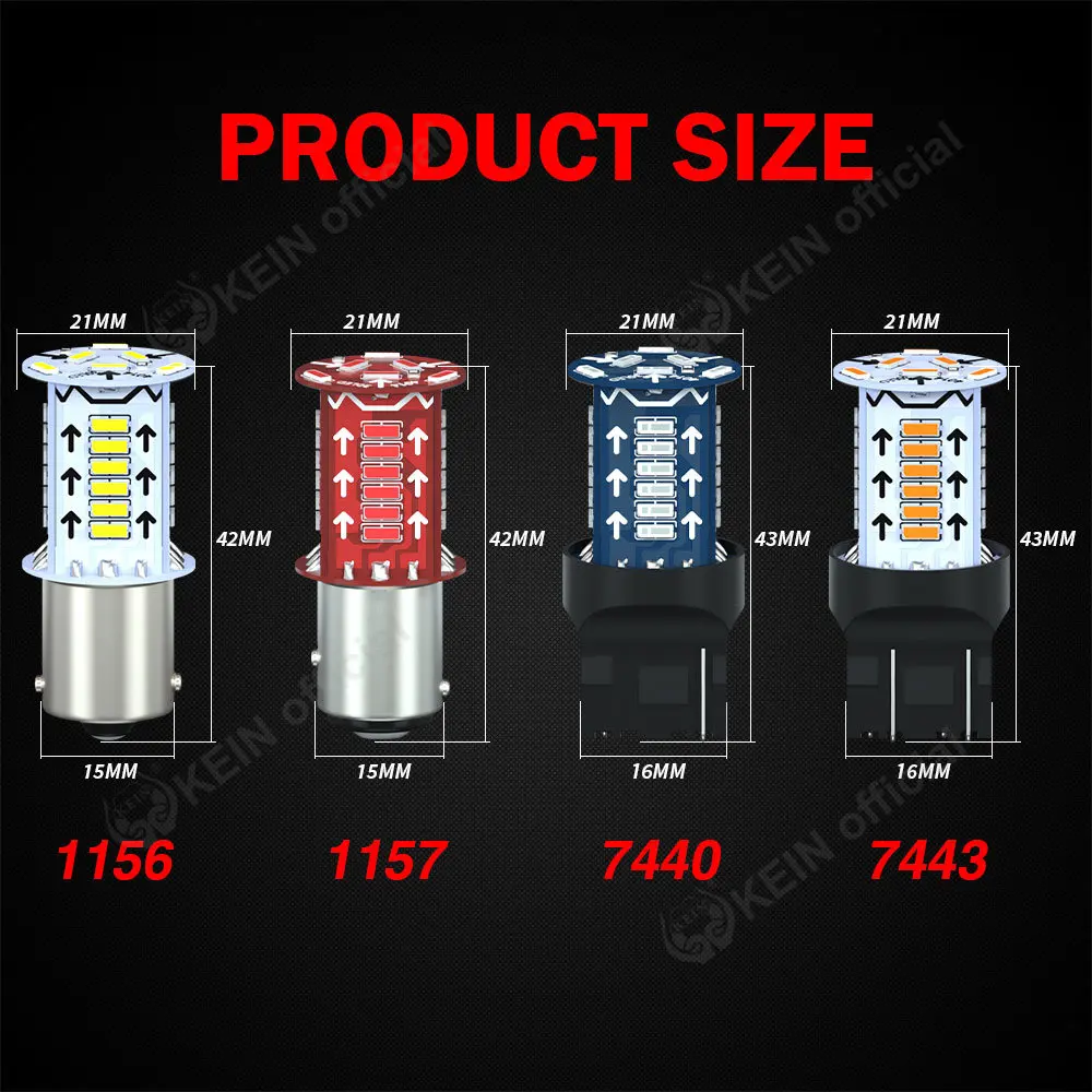 KEIN 2PCS Flash Brake Light 1157 Strobe Led Bulb P21W P21/5W 1156 BA15S BAY15D T20 7440 7443 Tail Stop Signal Reverse Lamp Car