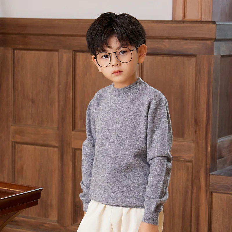 

boys Solid Wool pullover 100% Wool Winter Girls Clothes Knitted Sweater Teen Cotton child cashmere Coats 1-14 years kids Sweater