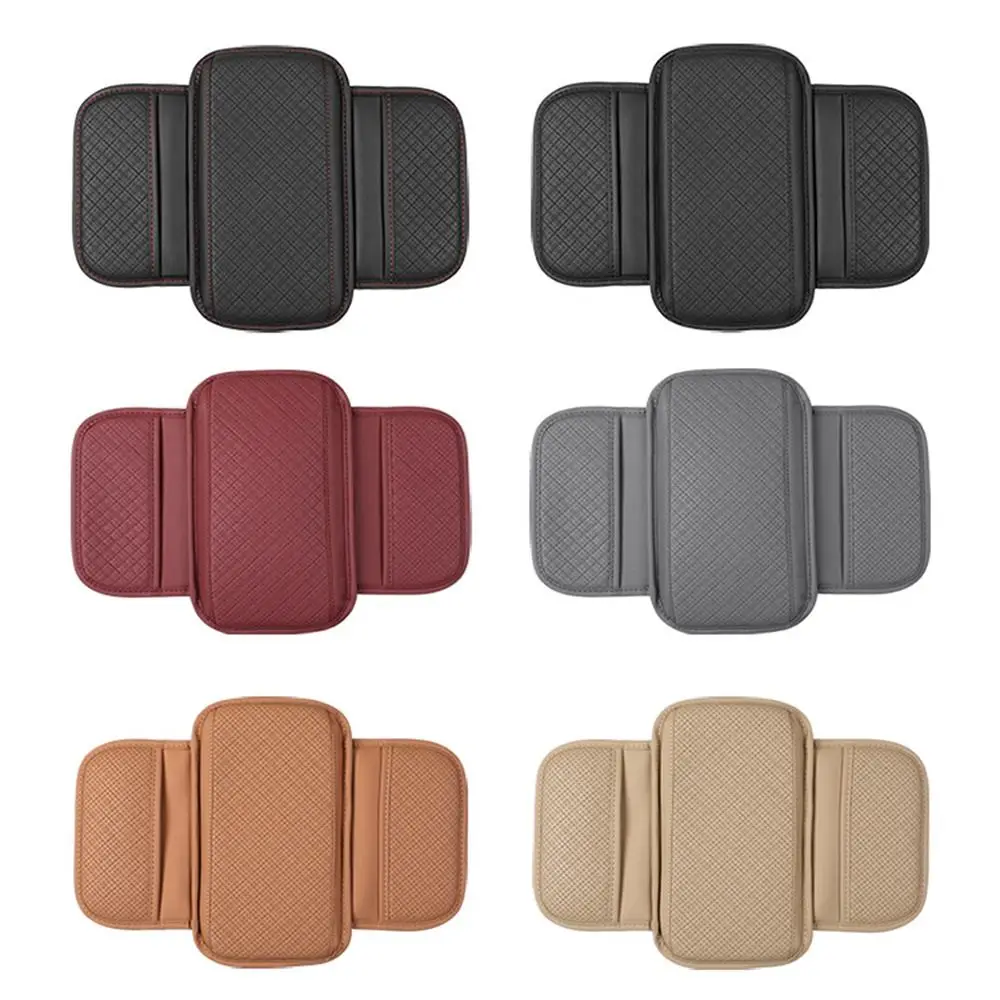 Universal Auto Armrest Pad PU Leather Anti Slip Car Armrest Cover Anti-slip Bottom with Storage Pocket Center Console Cushion