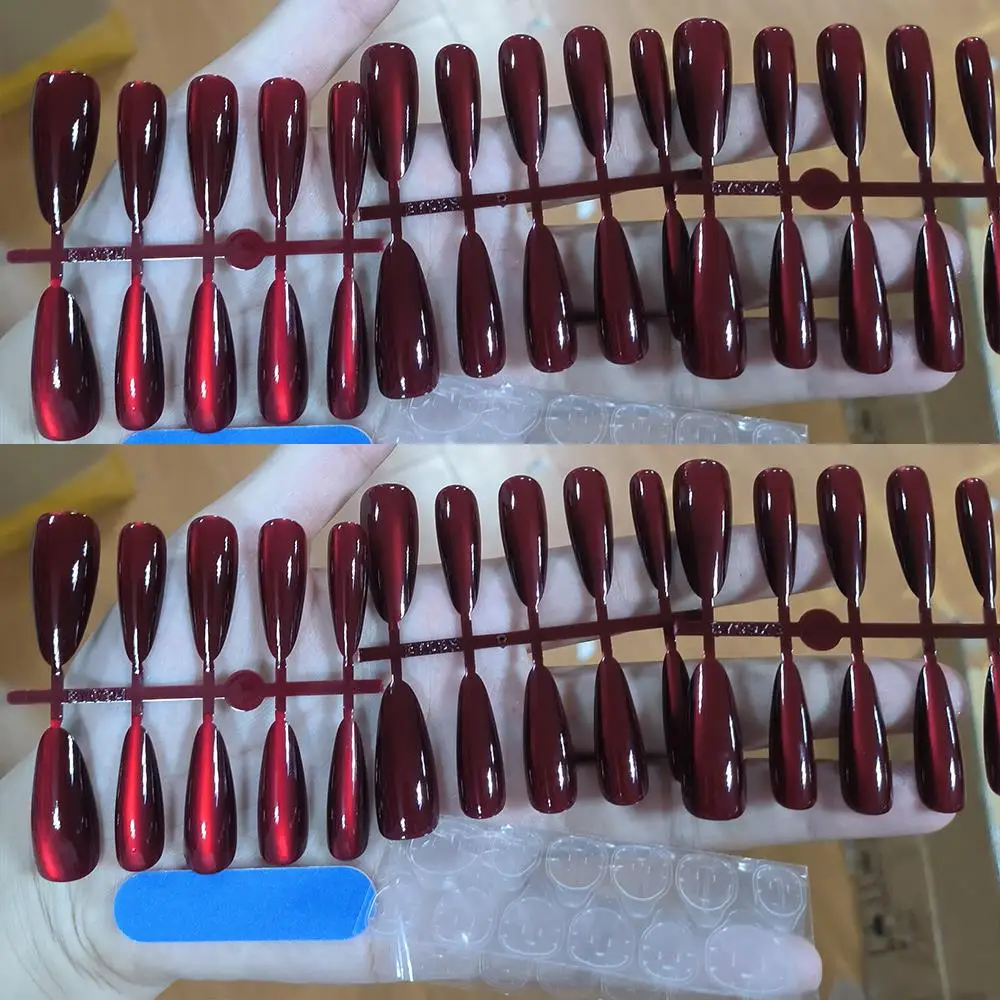 30 szt. Halloweenowe czerwone sztuczne paznokcie kocie oko XS/S/M długie migdałowe paznokcie doczepiane pełne pokrycie modne odpinane gotowe tipsy