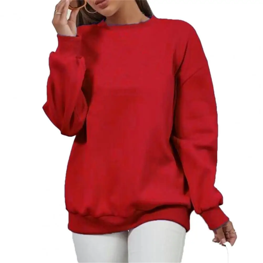 Spring Autumn Women Sweatshirt Ribbed Cuff Crew Neck tops Pullover for Party