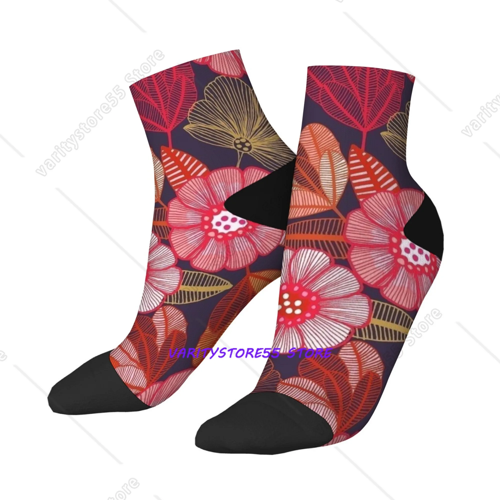 

compression socks Pink patterned flowers short socks Novelty funny socks Hip Hop casual Harajuku style gift