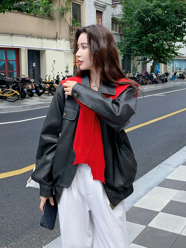 クールなブラレザー ジャケット レディース オルト スレ 春秋 2025 新作 ハイエンド ヴィンテージ PUレザーコート ジッパー ルーズフィット