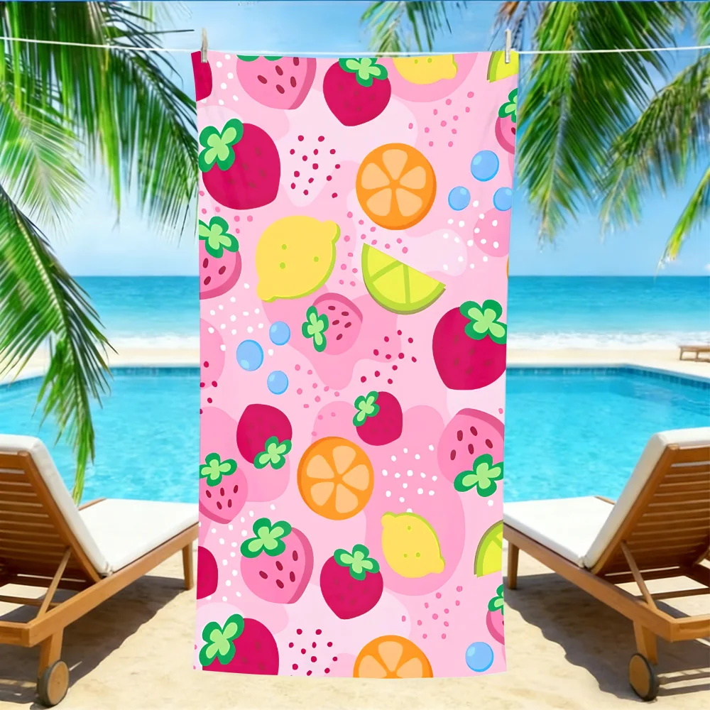 Strawberry Fruit Beach Towel – Oversized Quick Dry Sand Free with Lemon & Orange Print